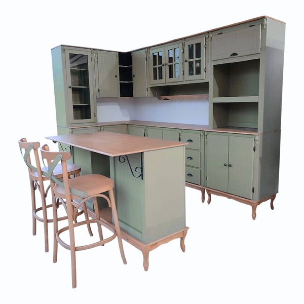 cozinha completa em l meyer com ilha verde cha