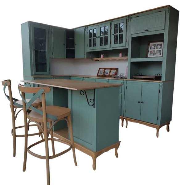 cozinha completa em l meyer com ilha verde kalle 1