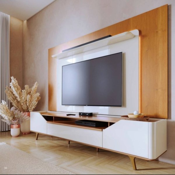 rack arc com painel liso madeirado e off white 5