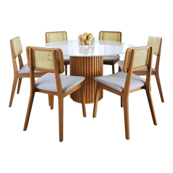 conjunto de jantar living 1 35 diametro com 6 cadeiras classic